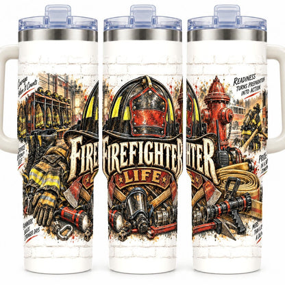 Firefighter Gear Collage 40 oz Tumbler with Handle and Straw