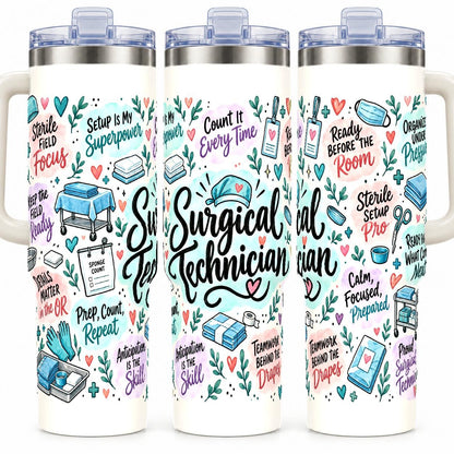 Surgical Technician 40 oz Tumbler with Handle and Straw, Pastel