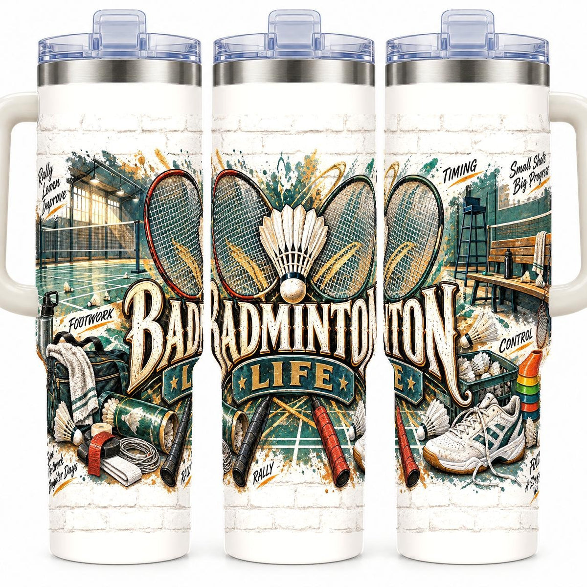 Badminton Gear Collage 40 oz Tumbler with Handle and Straw