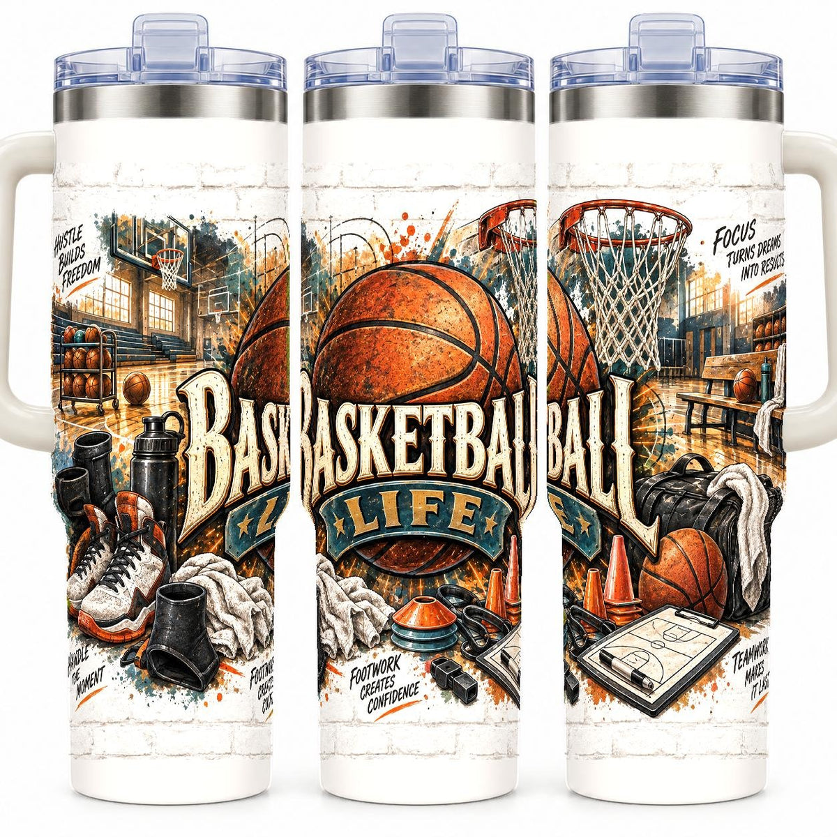 Basketball Gear Collage 40 oz Tumbler with Handle and Straw
