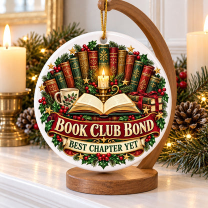 Chapters of Friendship Badge Book Club Ceramic Christmas Ornament