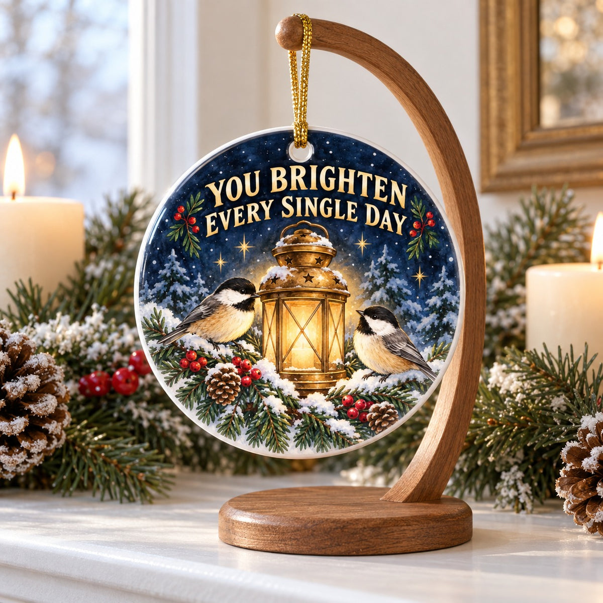 Warm Lantern Winter Gratitude Ceramic Christmas Ornament