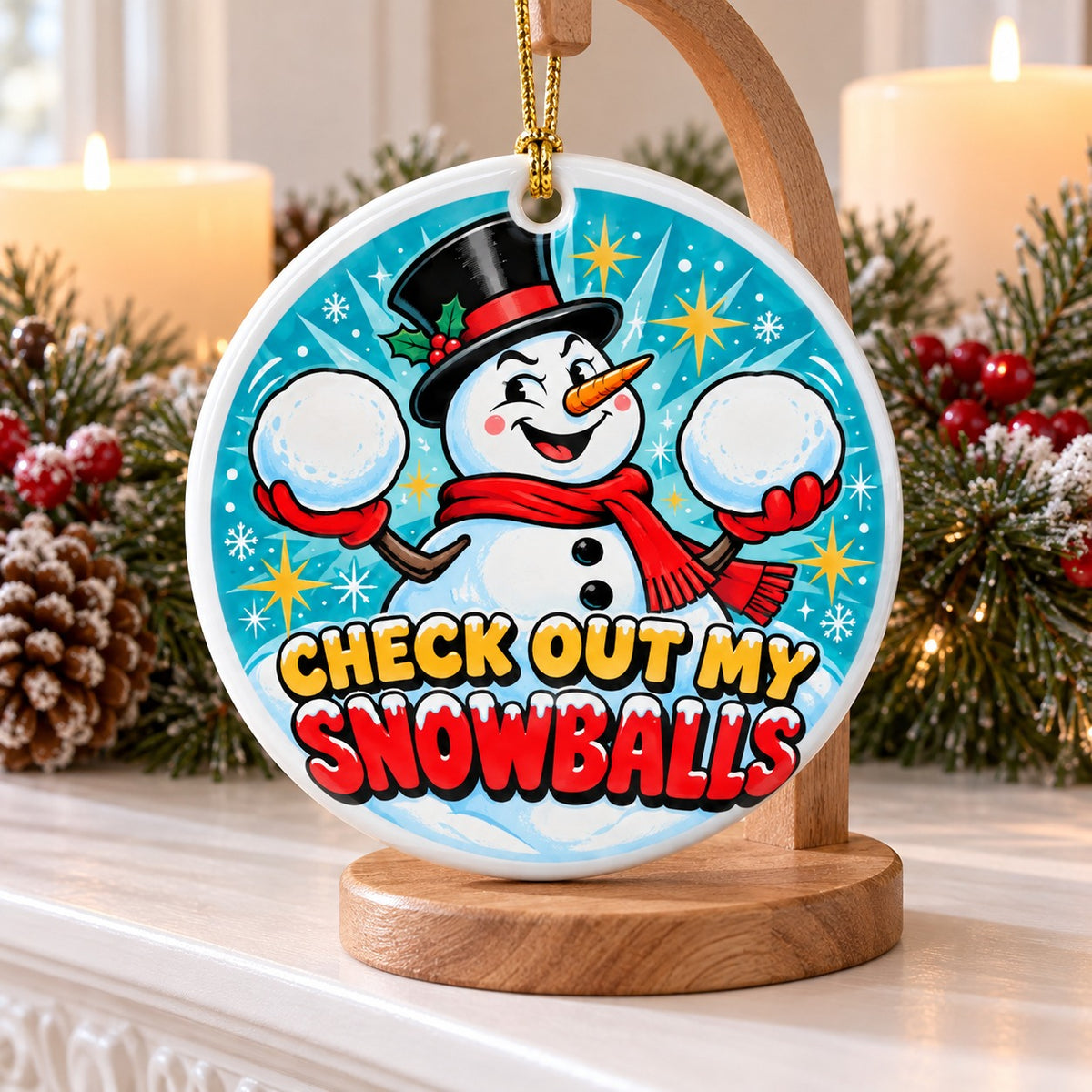 Cheeky Snowballs Ceramic Christmas Ornament, Funny Gag Gift