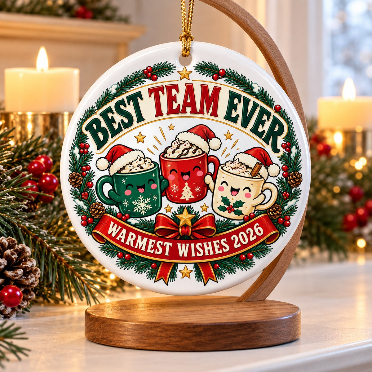 Holiday Mug Toast Team Appreciation Ceramic Christmas Ornament