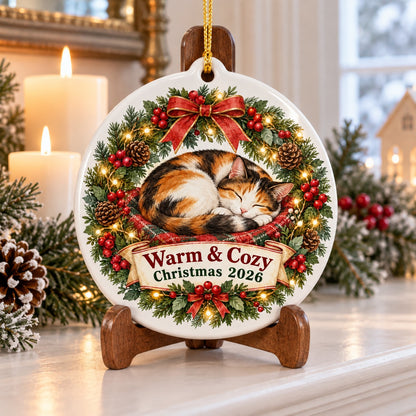 Sleeping Cat Wreath Keepsake Ceramic Christmas Ornament