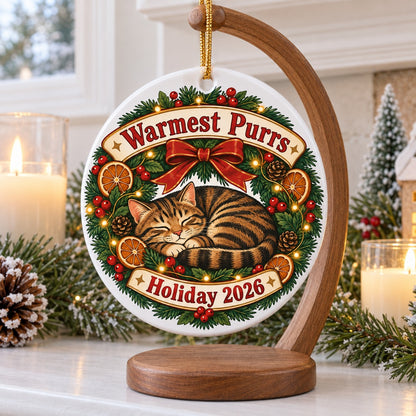 Cozy Cat Wreath Christmas Ornament, Tabby Holiday 2026 Keepsake