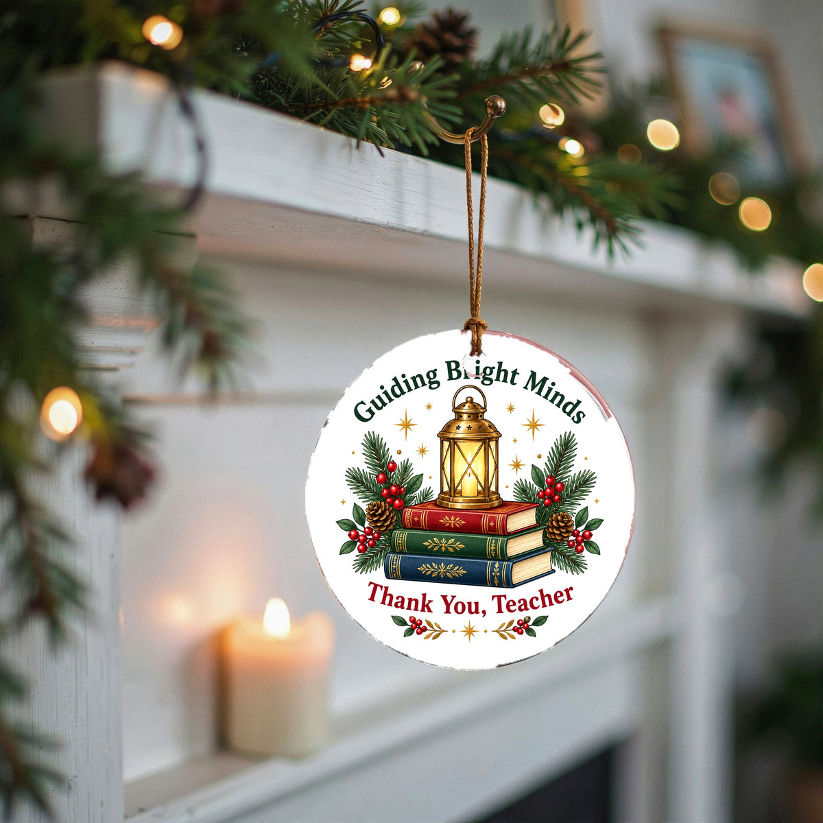 Guiding Bright Minds Teacher Ornament, Ceramic Holiday Keepsake