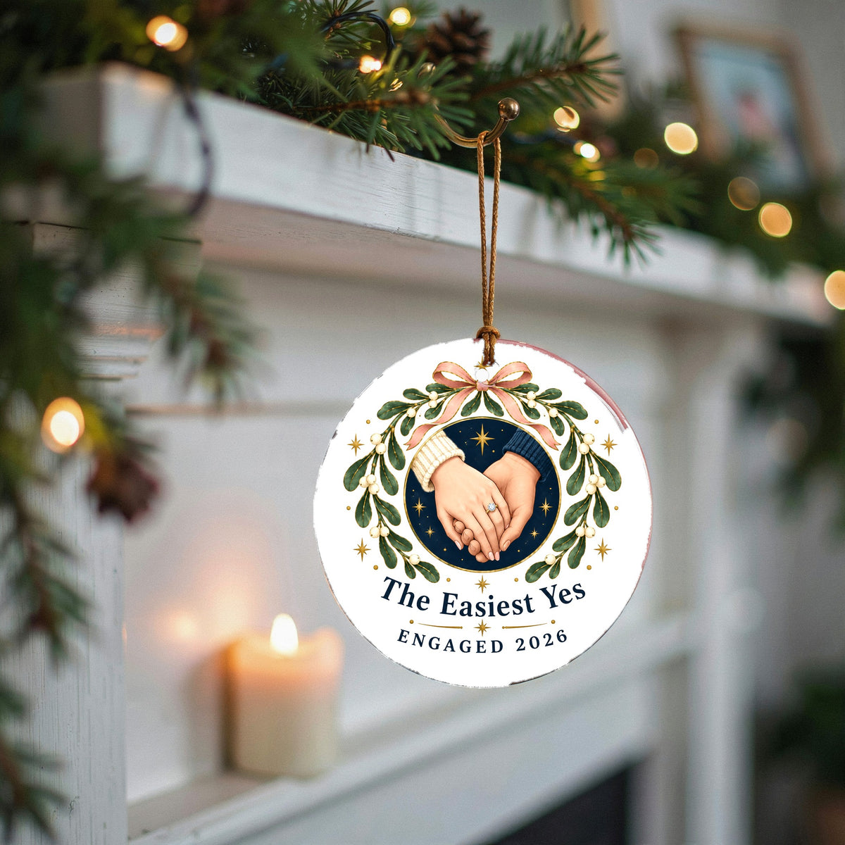 The Easiest Yes Engaged 2026 Ceramic Holiday Keepsake Ornament