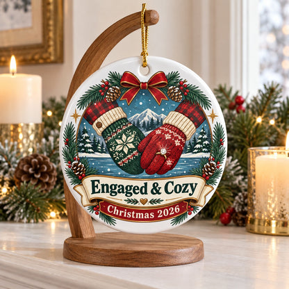 Engaged and Cozy Mittens Keepsake Engagement Christmas Ornament