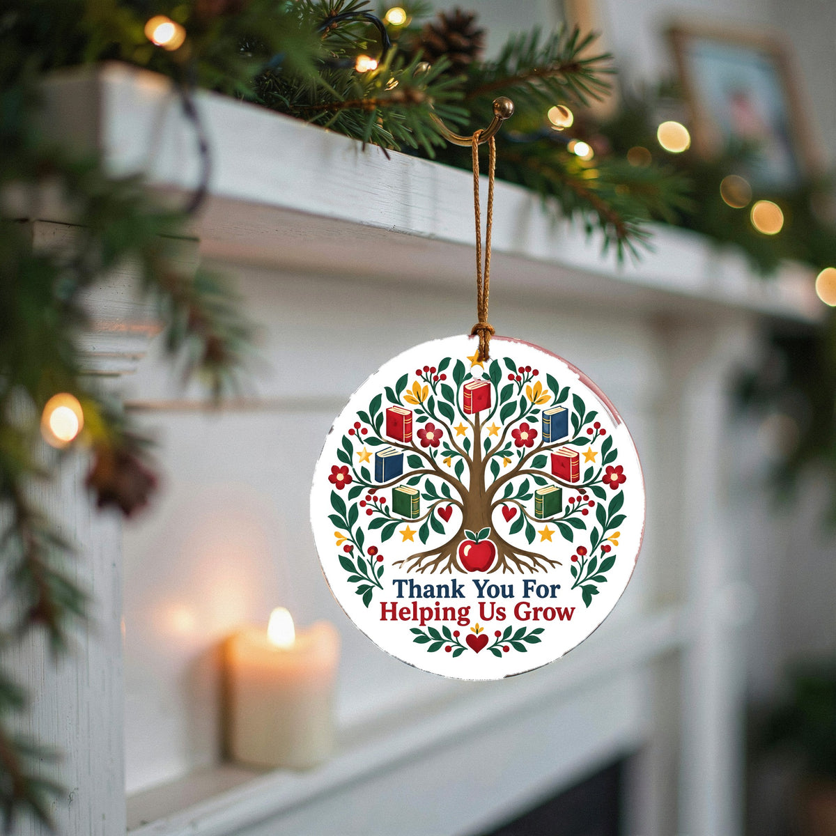 Folk Art Educator Tree Ceramic Christmas Ornament for Teachers