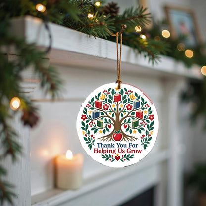 Folk Art Educator Tree Ceramic Christmas Ornament for Teachers