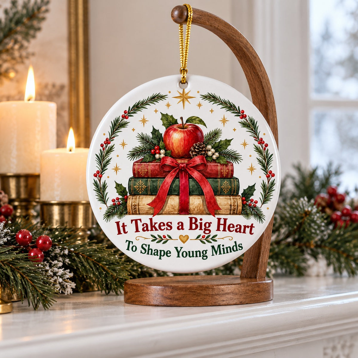 Teacher Storybook Hearth Ceramic Christmas Ornament, Thank You Gift