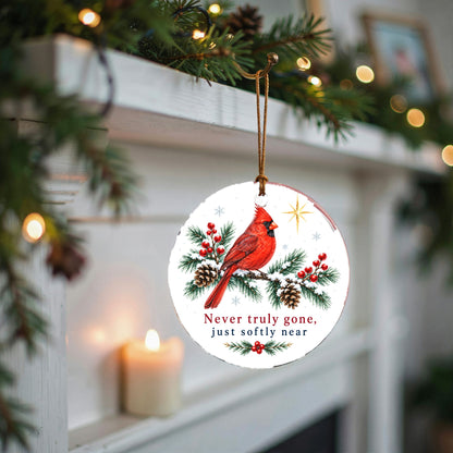 Softly Near Memorial Cardinal Ceramic Christmas Ornament