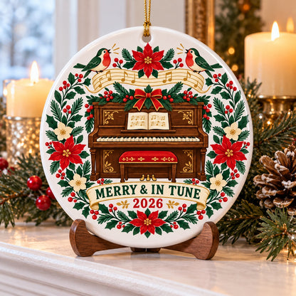 Merry and In Tune Folk Piano Ceramic Holiday Ornament