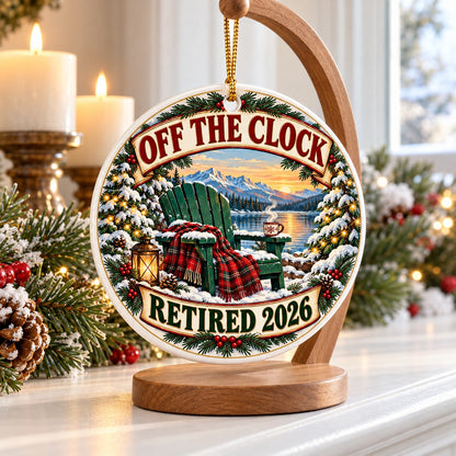 Off The Clock Cozy Winter Chair Ceramic Christmas Retirement Ornament