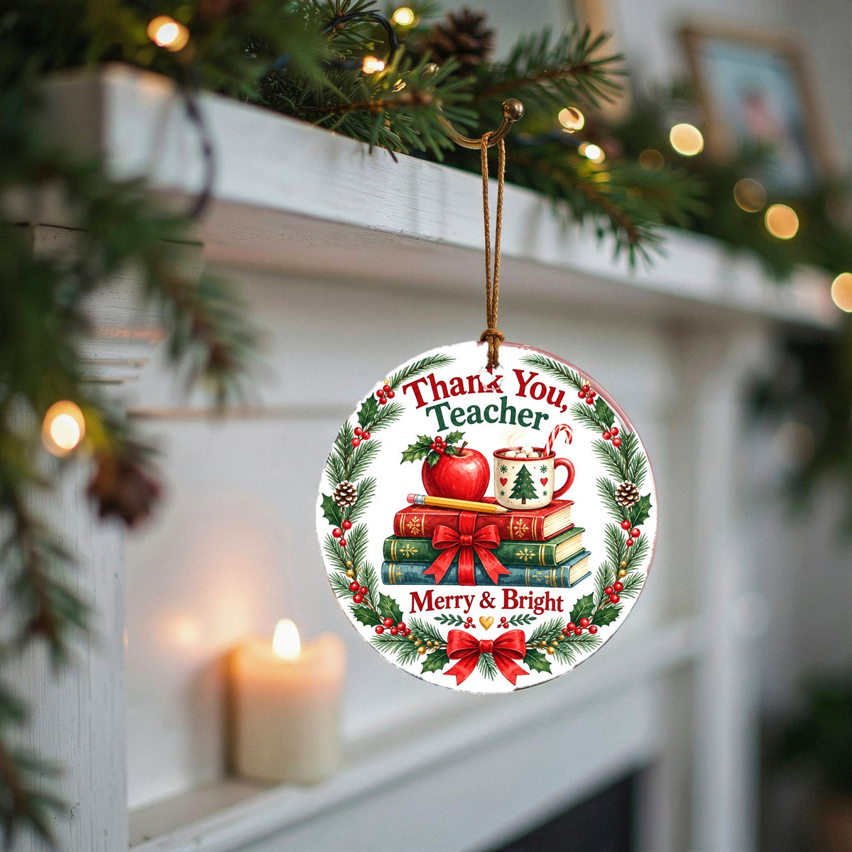 Teacher Cozy Holiday Desk Stack Ceramic Christmas Ornament
