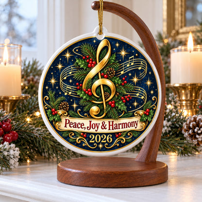 Treble Clef Harmony Wreath Ceramic Christmas Ornament