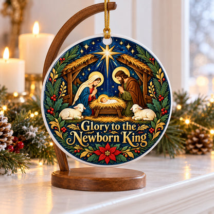 Folk Art Holy Night Nativity Scene Ceramic Christmas Ornament