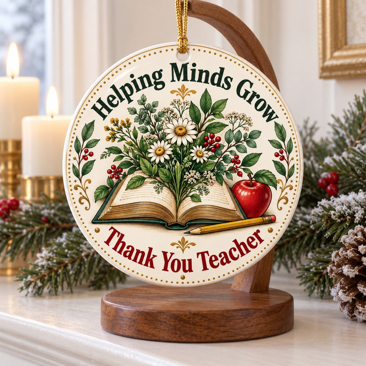 Botanical Book Teacher Christmas Ornament, Holiday Thank You Keepsake