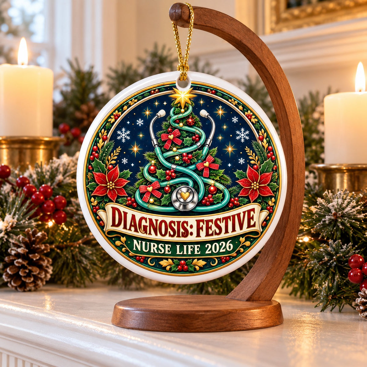 Diagnosis Festive Nurse Christmas Ceramic Ornament