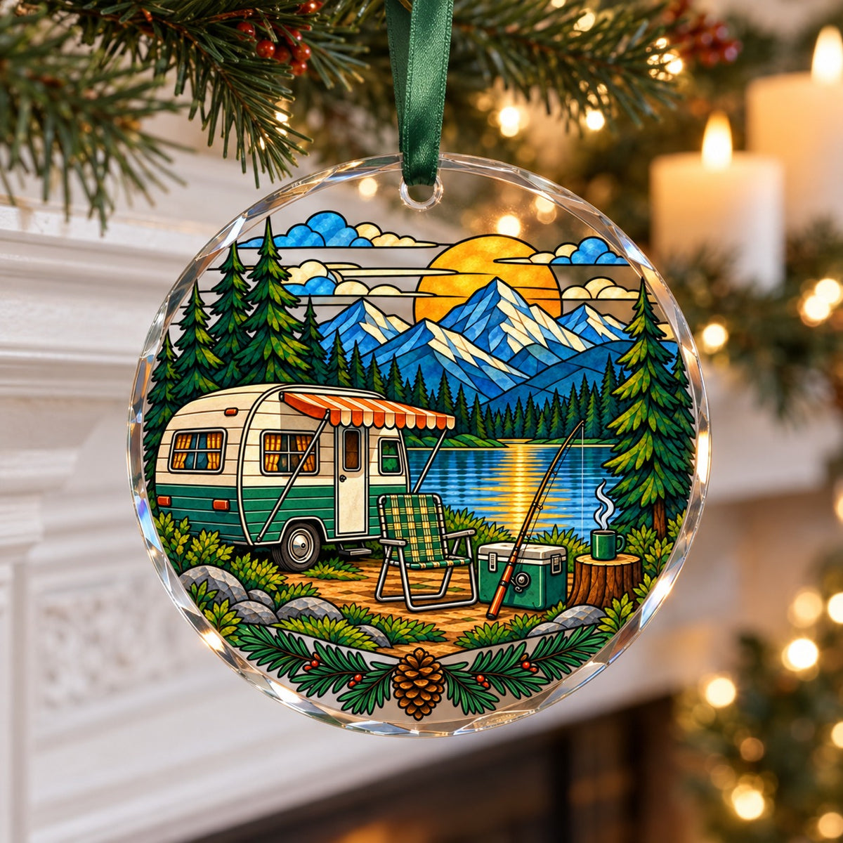 Every Day Is Saturday Camp Badge Glass Christmas Ornament