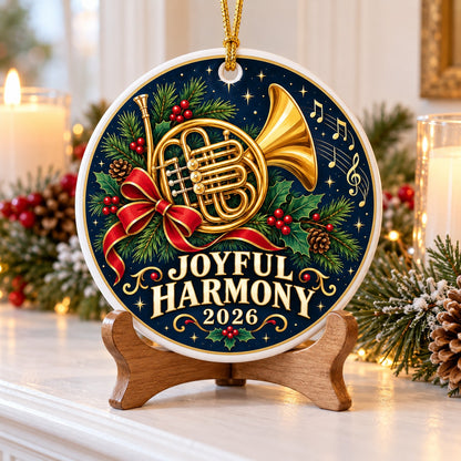 Joyful Harmony French Horn Music Lover Christmas Ceramic Ornament