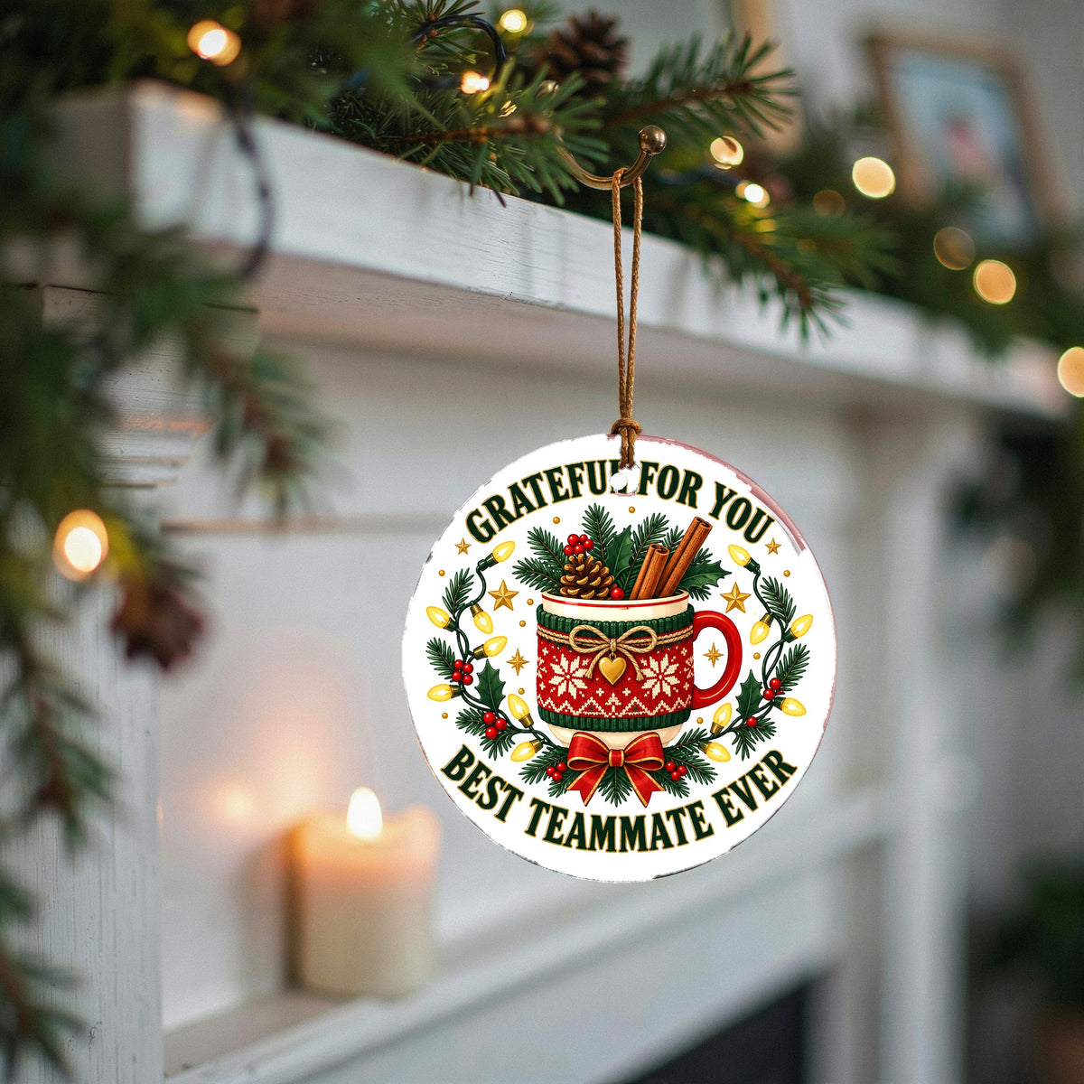 Grateful Teammate Holiday Badge Ceramic Christmas Ornament