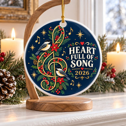 Botanical Clef Folk Art Christmas Ornament, Heart Full of Song Keepsake