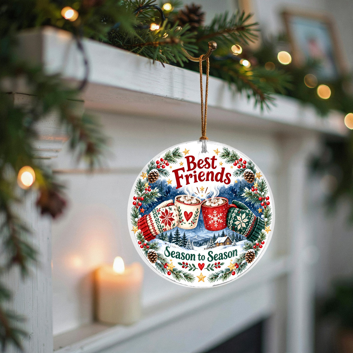 Warmth Between Friends Toast Holiday Ceramic Christmas Ornament