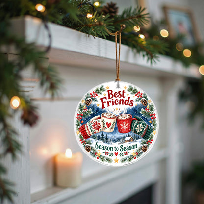 Warmth Between Friends Toast Holiday Ceramic Christmas Ornament