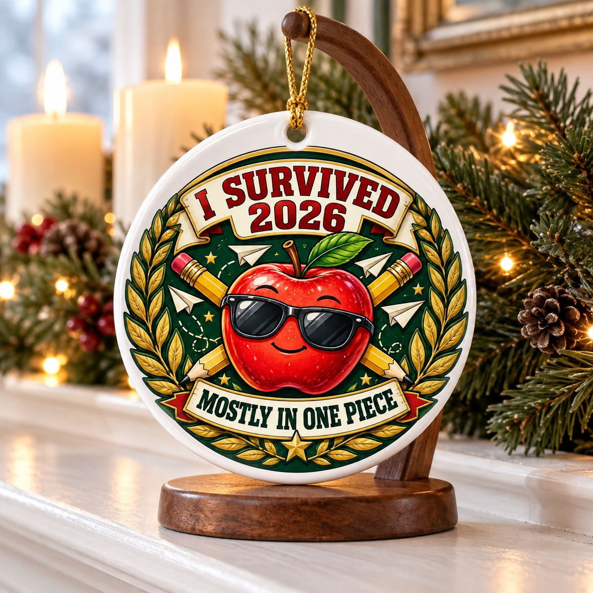 Teacher Survival Medal 2026 Christmas Ornament, Ceramic School Gift