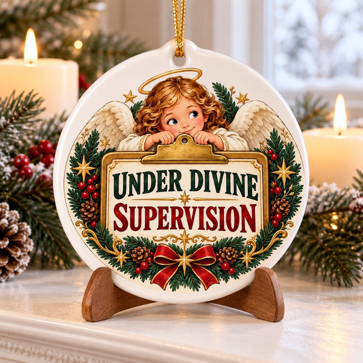 Divine Supervision Angel Ceramic Christmas Tree Ornament
