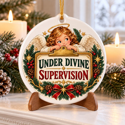 Divine Supervision Angel Ceramic Christmas Tree Ornament