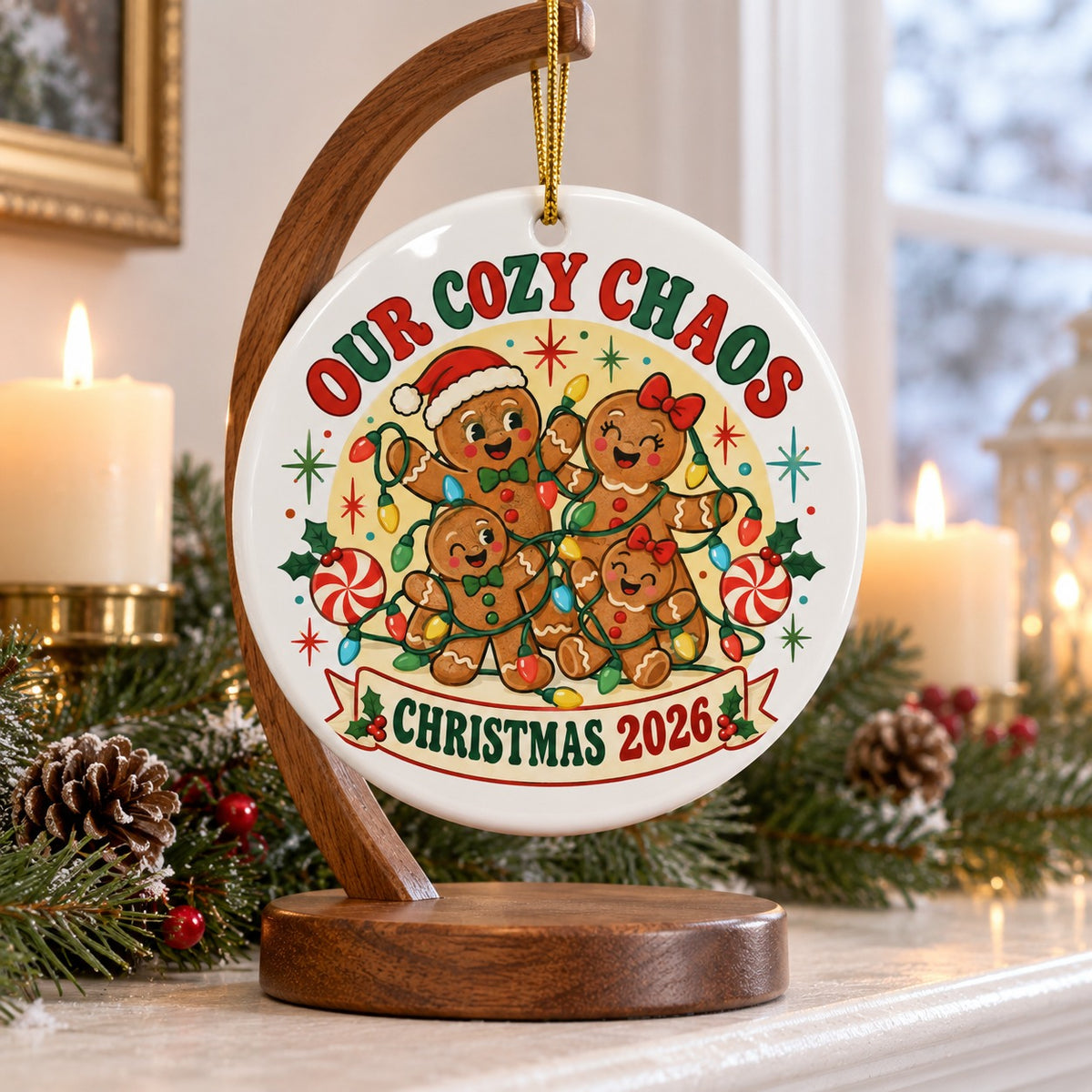 Tangled Gingerbread Family Christmas Ornament, Holiday Keepsake