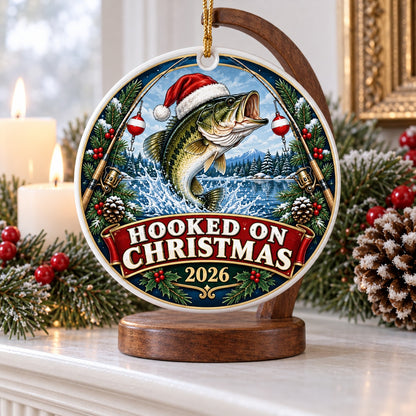 Hooked on Christmas Angler Badge Ceramic Christmas Ornament 2026