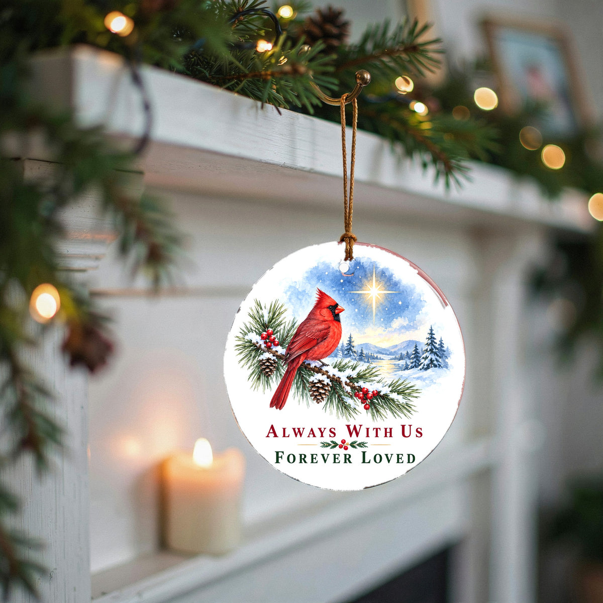 Winter Cardinal Memorial Keepsake Ceramic Christmas Ornament