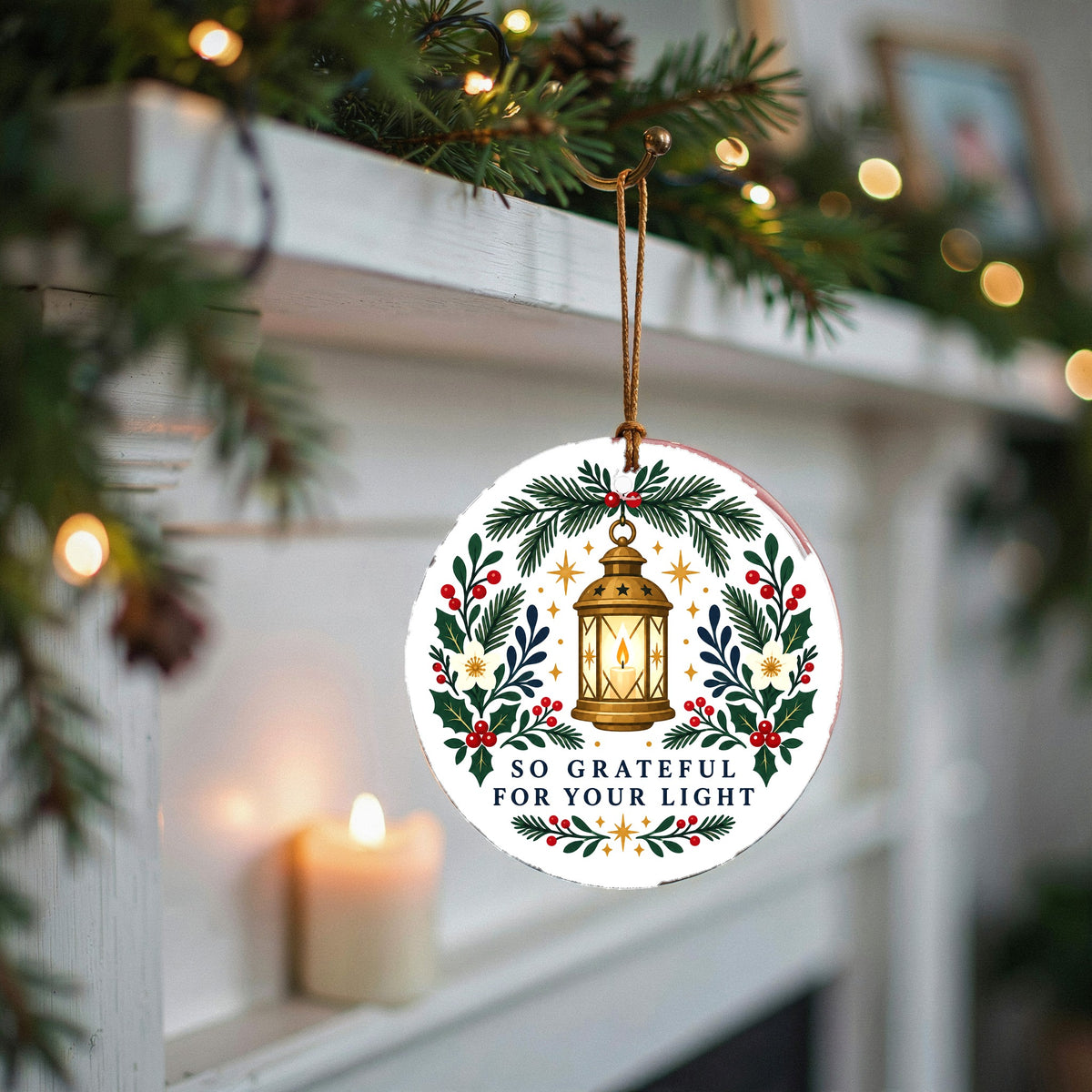 Grateful For Your Light Christmas Ceramic Ornament Keepsake