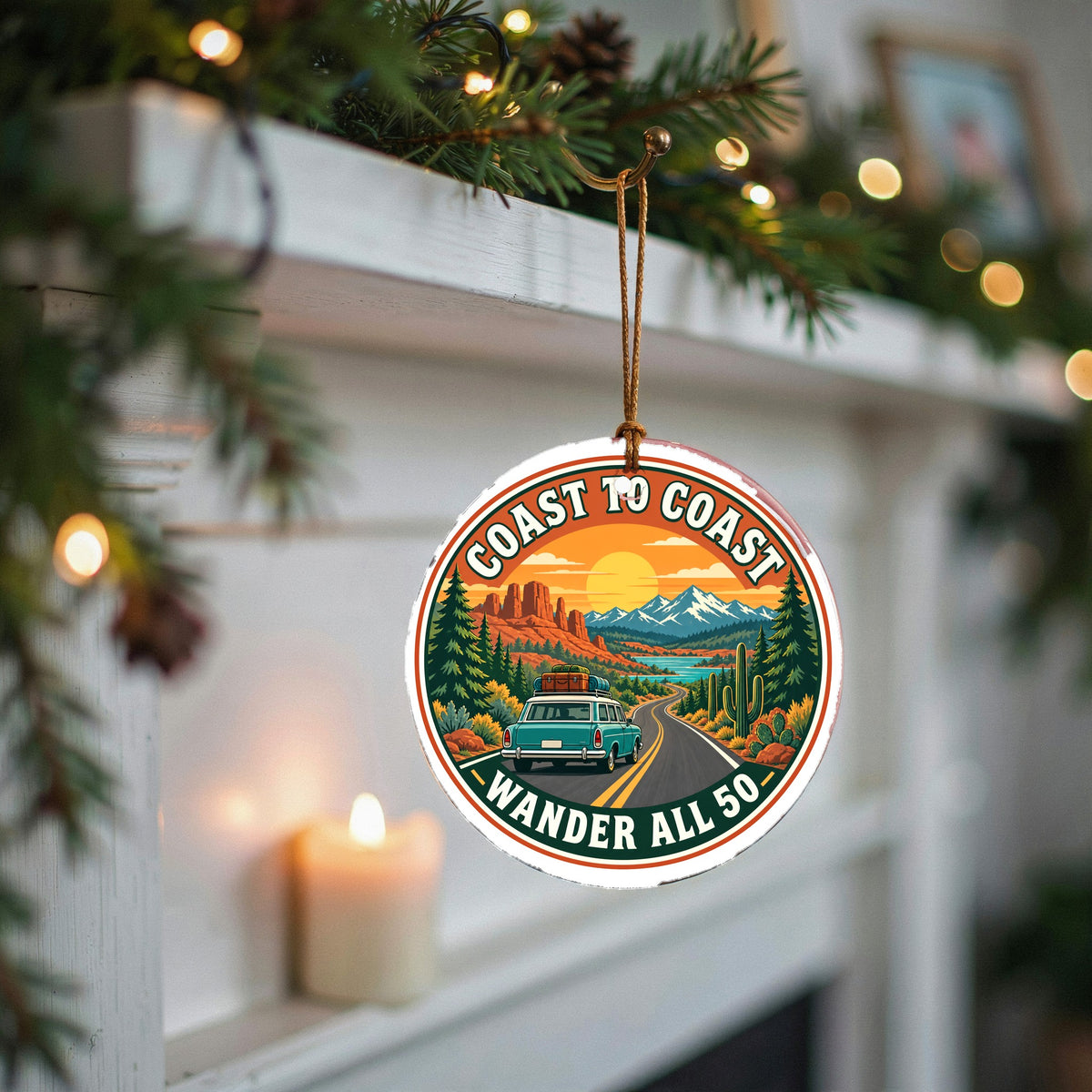 Coast to Coast National Highway Road Trip Travel Ceramic Christmas Ornament