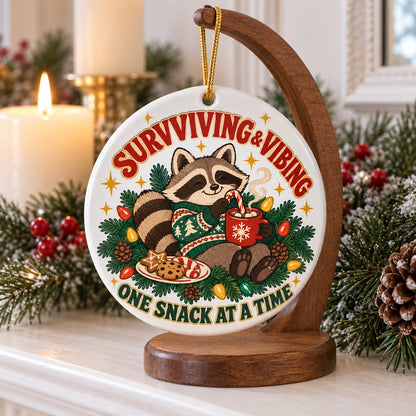 Cozy Trash Panda Raccoon Christmas Ornament, Holiday Self-Care Gift