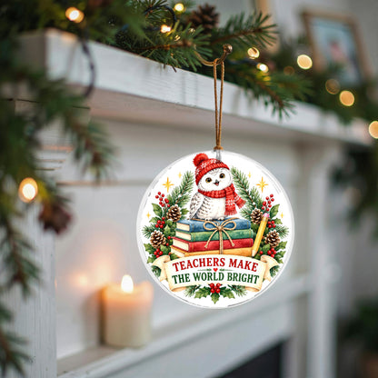 Storybook Owl Teacher Appreciation Christmas Ceramic Ornament