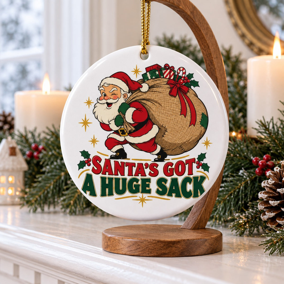 Santas Huge Sack Gag Ceramic Christmas Ornament, Funny White Elephant Gift