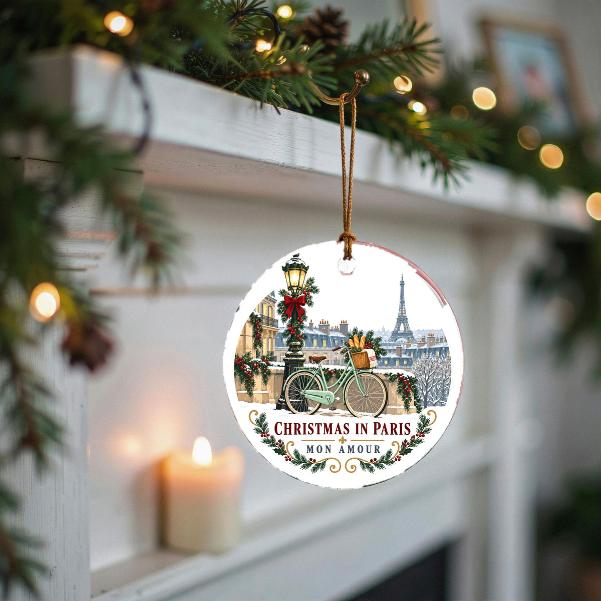 Christmas in Paris Mon Amour Ceramic Holiday Ornament