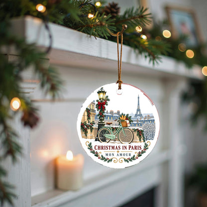 Christmas in Paris Mon Amour Ceramic Holiday Ornament