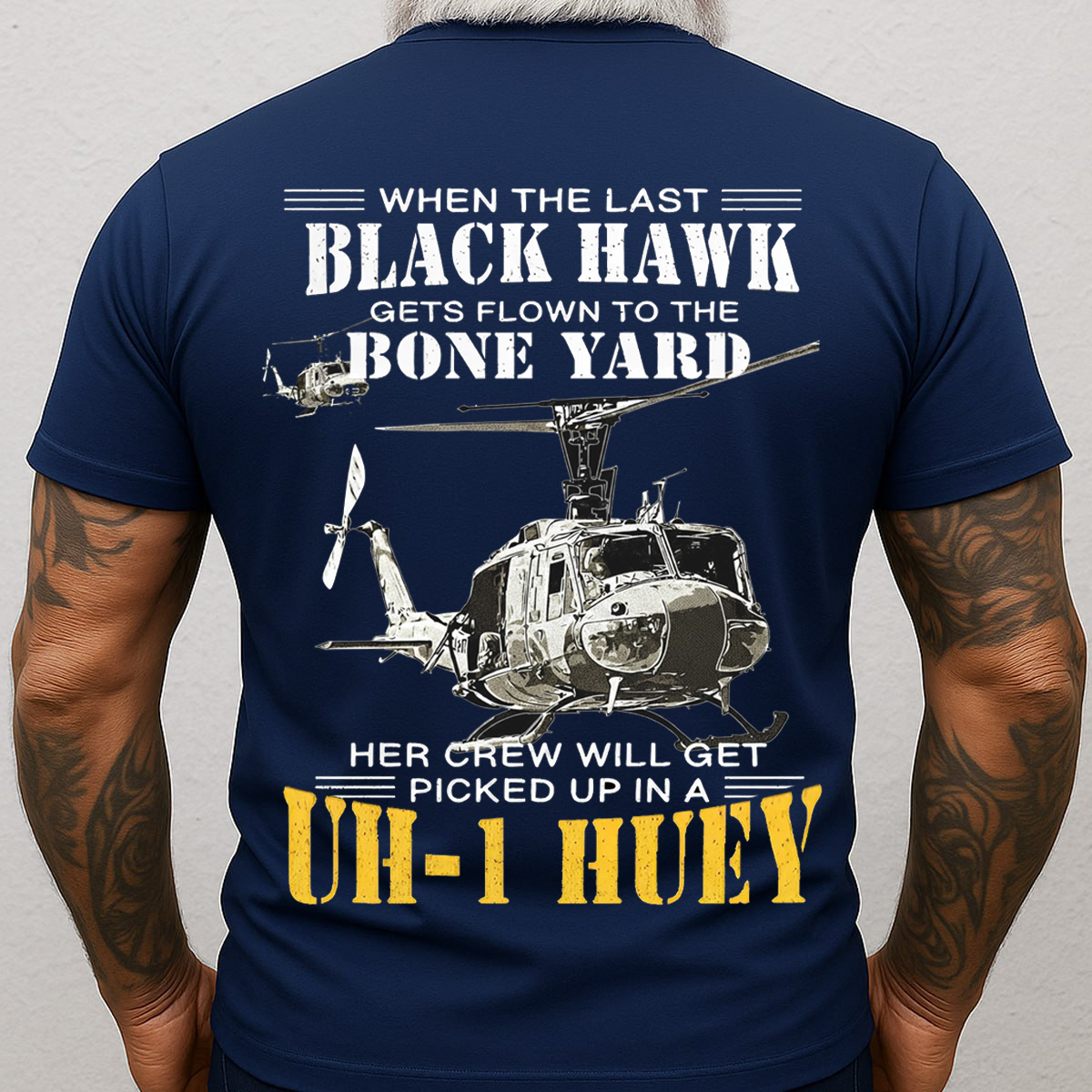 UH-1 Huey Veteran Shirt – When the Last Black Hawk Flown to the Bone Yard – Helicopter Crew Chief T-Shirt, Sweatshirt, Hoodie, Gift for Veterans Day
