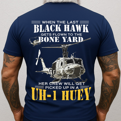 UH-1 Huey Veteran Shirt – When the Last Black Hawk Flown to the Bone Yard – Helicopter Crew Chief T-Shirt, Sweatshirt, Hoodie, Gift for Veterans Day