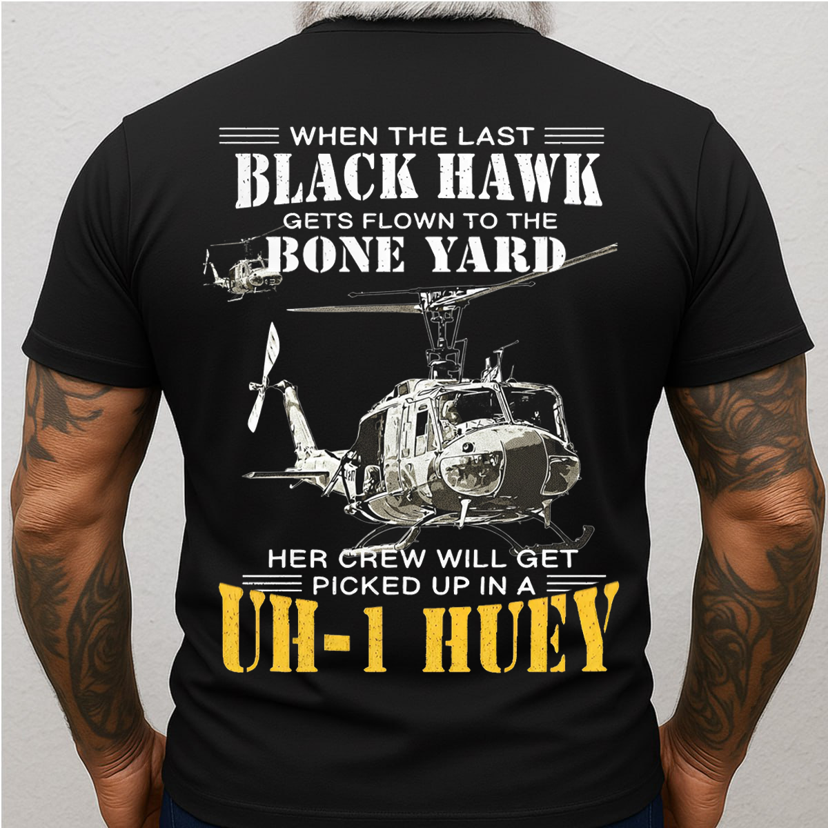 UH-1 Huey Veteran Shirt – When the Last Black Hawk Flown to the Bone Yard – Helicopter Crew Chief T-Shirt, Sweatshirt, Hoodie, Gift for Veterans Day