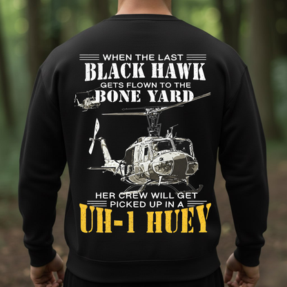 UH-1 Huey Veteran Shirt – When the Last Black Hawk Flown to the Bone Yard – Helicopter Crew Chief T-Shirt, Sweatshirt, Hoodie, Gift for Veterans Day