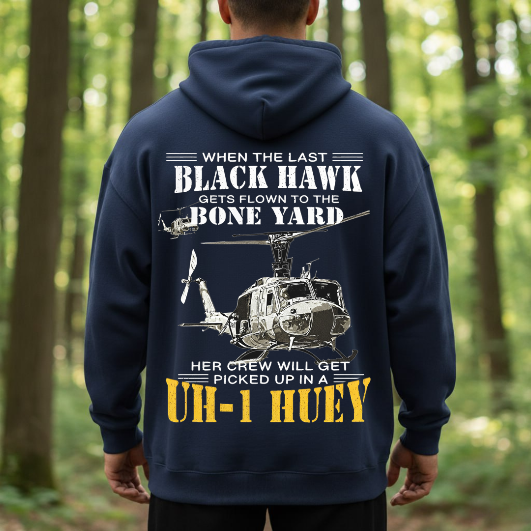 UH-1 Huey Veteran Shirt – When the Last Black Hawk Flown to the Bone Yard – Helicopter Crew Chief T-Shirt, Sweatshirt, Hoodie, Gift for Veterans Day