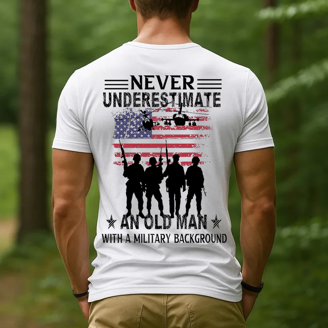 Never underestimate an old man with a military background T-Shirt, Veteran Soldier Design, Gift for Veterans Day