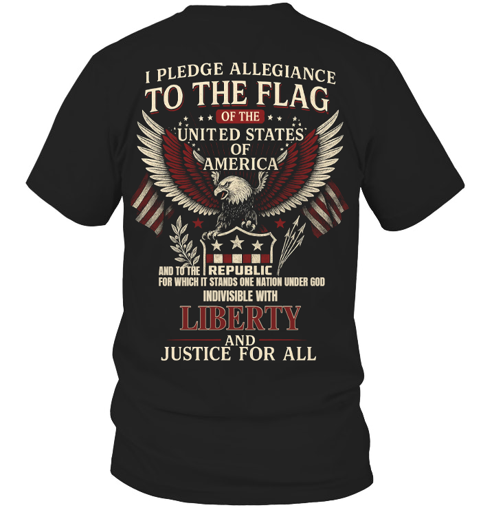 Pledge of Allegiance Bold Eagle & American Flag T-Shirt, Liberty & Justice for All, American Patriot Veteran